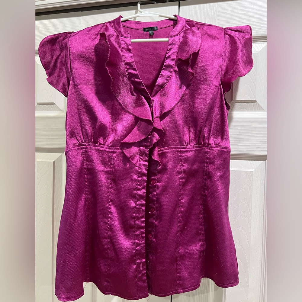 Maurices Pink Puff Sleeve Ruffled Blouse